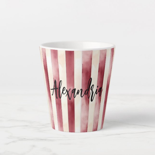 Caneca De Café Latte Red Burgundy Cream Stripes Christmas (Frente)