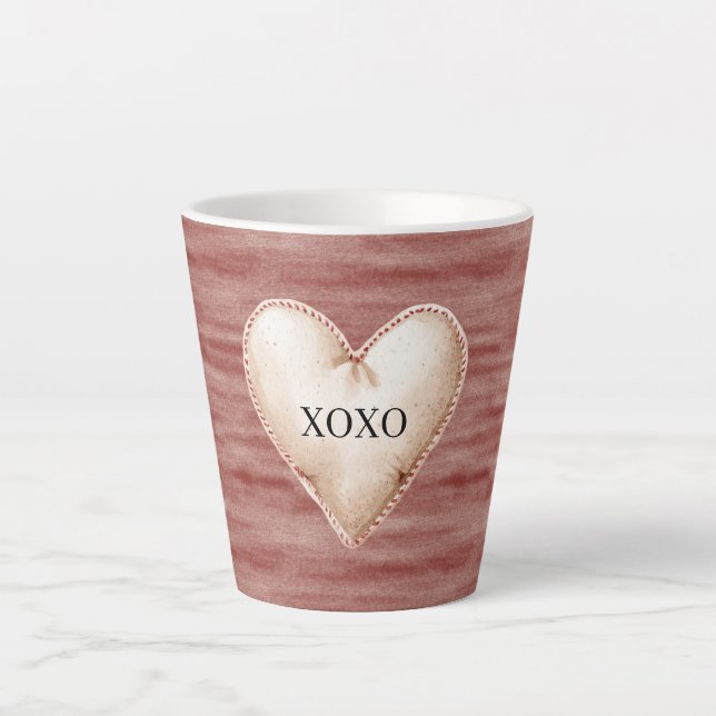 Caneca De Café Latte Red Cherry Blush Cream Heart XOXO (Frente)