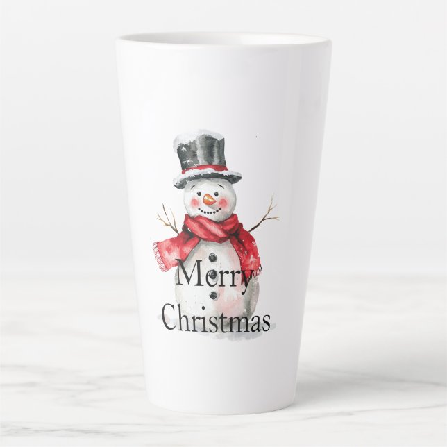 Caneca De Café Latte Red Christmas Snowman (Frente)