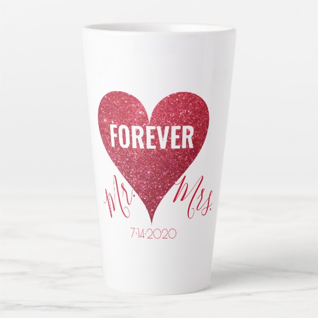 Caneca De Café Latte Red Glitter Heart Sr. e Sra. Large Latte Mug (Frente)