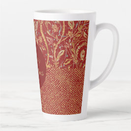 Caneca De Café Latte  Red Gold Pixels and Flowers, Gold Merry Christmas