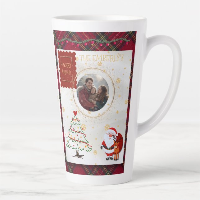 Caneca De Café Latte Red Green Plaid Christmas  (Direita)