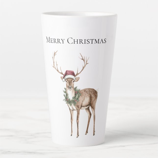 Caneca De Café Latte Red Hat Reindeer Natal (Frente)
