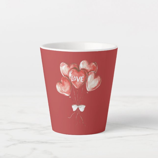 Caneca De Café Latte Red Heart Love Balloons (Frente)