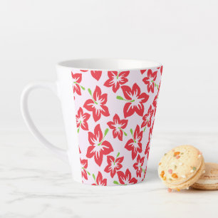Caneca De Café Latte Red Hibiscus, Flores Vermelhas, Padrão De Flores