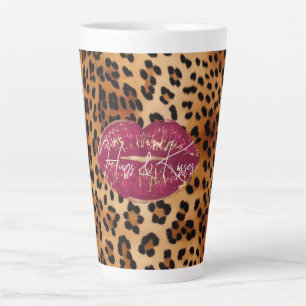 Caneca De Café Latte Red Lábios Kiss Leopardo