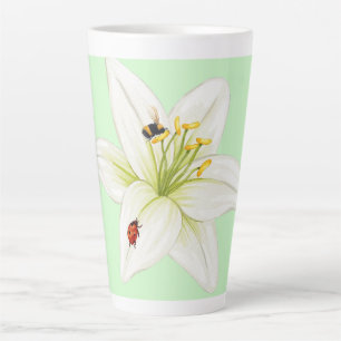 Caneca De Café Latte Red Ladybug cor-de-rosa Lily Flower