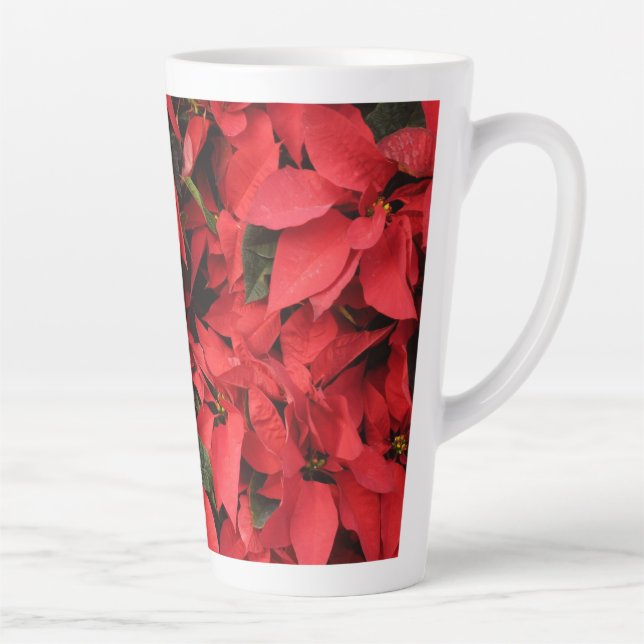 Caneca De Café Latte Red Poinsettias II Feriado de Natal Floral (Direita)