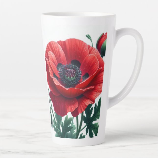 Caneca De Café Latte Red Poppy Floral (Direita)