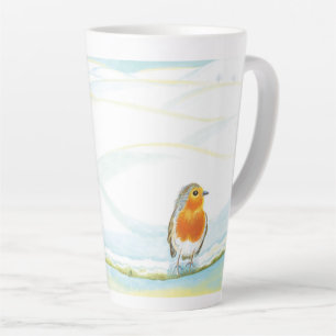 Caneca De Café Latte Red Robin Bird & Winter Landscape