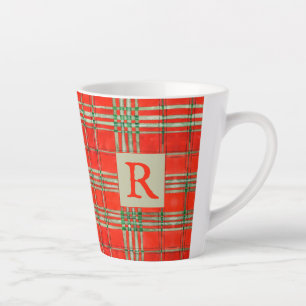 Caneca De Café Latte RED SCOTT TARTAN Latte Mug + Inicial