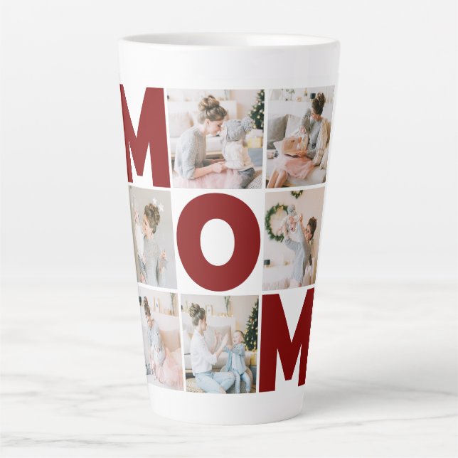 Caneca De Café Latte Red & White 6 Photo Collage Mãe (Frente)