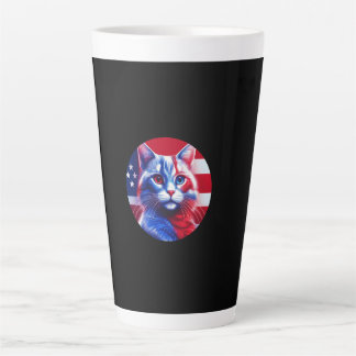 Caneca De Café Latte Red White & Blue Cat With American Flag Background