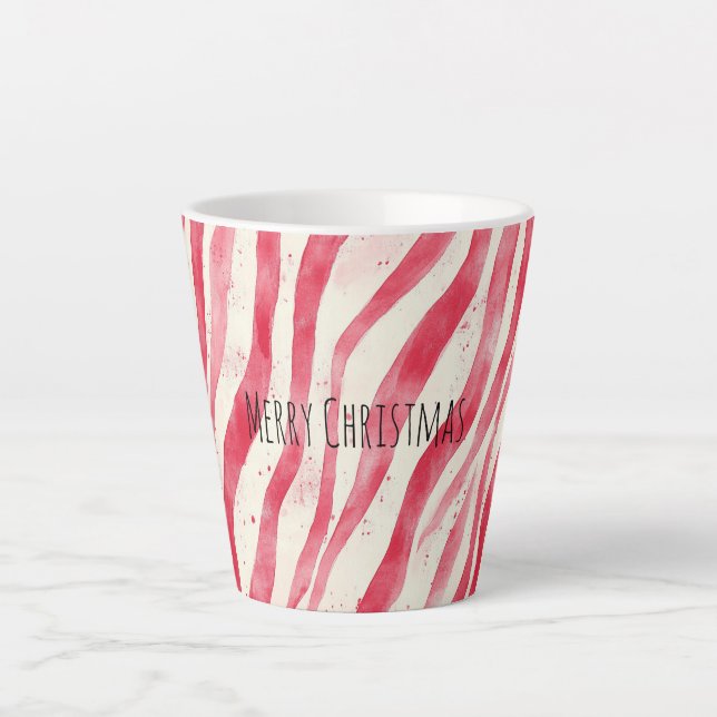 Caneca De Café Latte Red White Candy Cane Stripes Christmas (Frente)