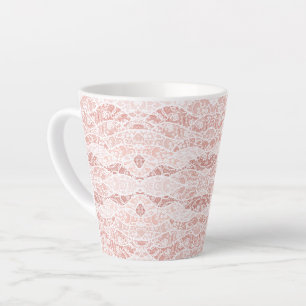 Caneca De Café Latte Redes Florais de rendas brancas Faux - Elegante ro