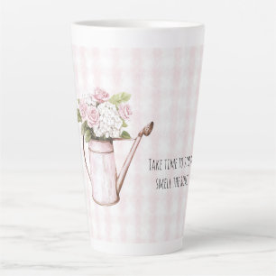 Caneca De Café Latte Regador Floral Rosas Cor-de-Rosa Flores Brancas