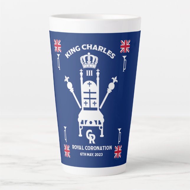 Caneca De Café Latte Rei Real Britânico Charles III (Frente)