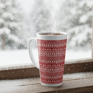 Caneca De Café Latte Reindeer Clássico de Natal Vermelho e Branco