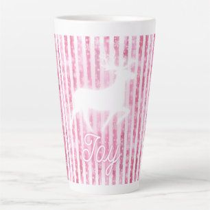 Caneca De Café Latte Reindeer de Alegria Rosa e Branco de Natal