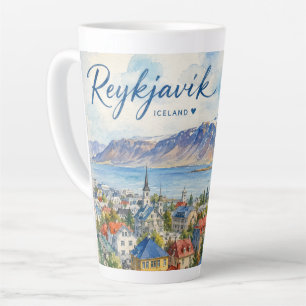 Caneca De Café Latte Reiquiavique Islândia souvenir aquarela