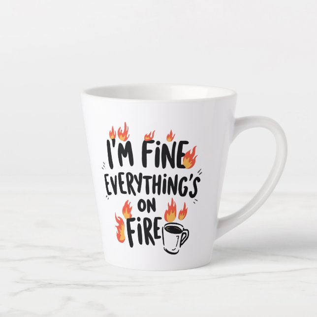 Caneca De Café Latte Relatable Dark Humor with Flames (Direita)