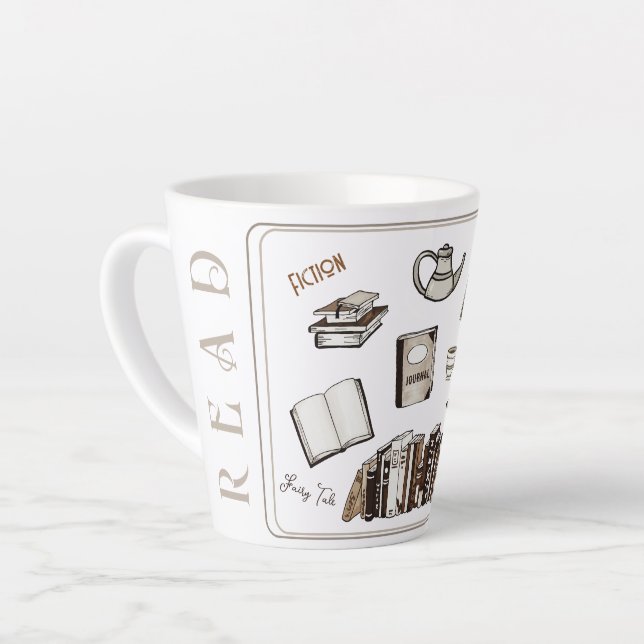 Caneca De Café Latte Relaxação educacional em Leitura de Livros (Ângulo esquerdo)