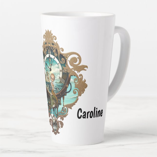Caneca De Café Latte Relógio do mar com galos fantásticos (Ângulo direito)