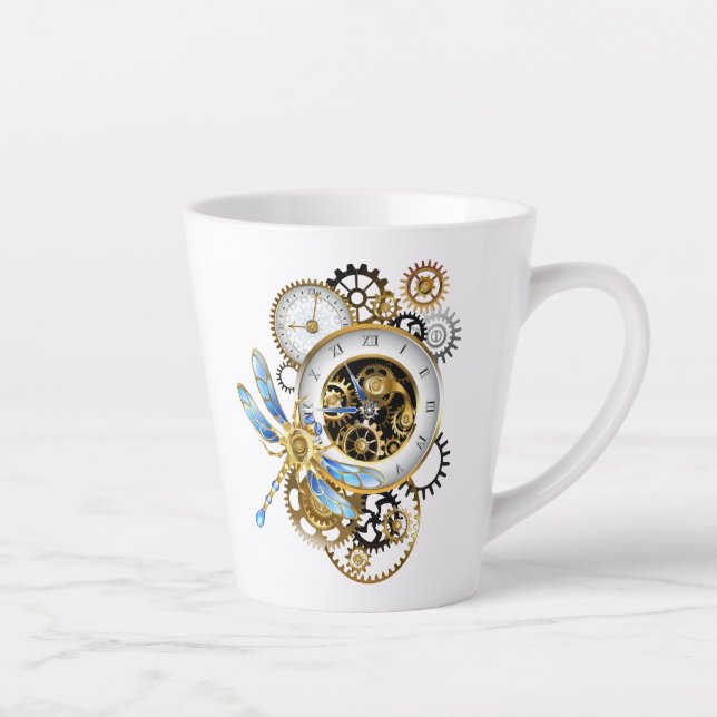 Caneca De Café Latte Relógio Steampunk com Dragonfly Mecânica (Direita)