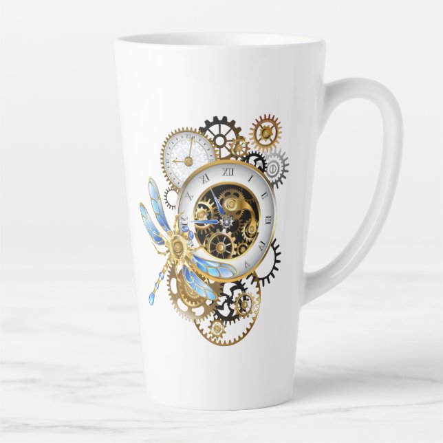 Caneca De Café Latte Relógio Steampunk com Dragonfly Mecânica (Direita)