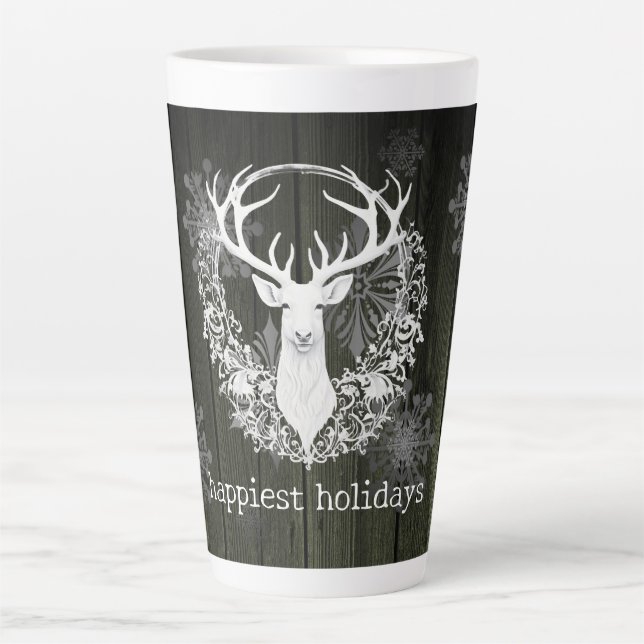 Caneca De Café Latte Rena Branca Rustic Watercolor | Verde (Frente)