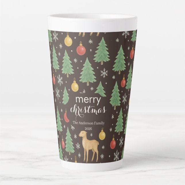 Caneca De Café Latte Rena de Água e Árvore de Natal -  (Frente)