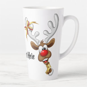 Caneca De Café Latte Rena Fofa Espiando Meme de Natal