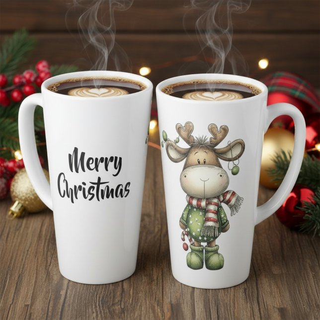 Caneca De Café Latte Renques de Natal fofos (christmas reindeer latte mug)