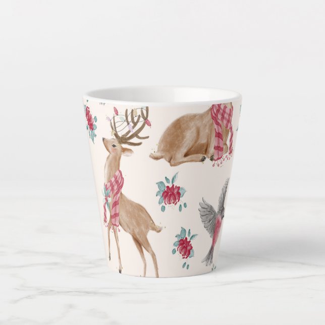 Caneca De Café Latte Renques, pássaros, flores adoráveis (Frente)