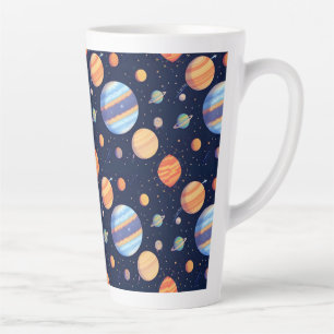 Caneca De Café Latte Representação Artística Colorida de Planetas e Est