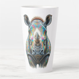 Caneca De Café Latte Retrato Colorido de Rinoceronte Vida Selvagem Vibr