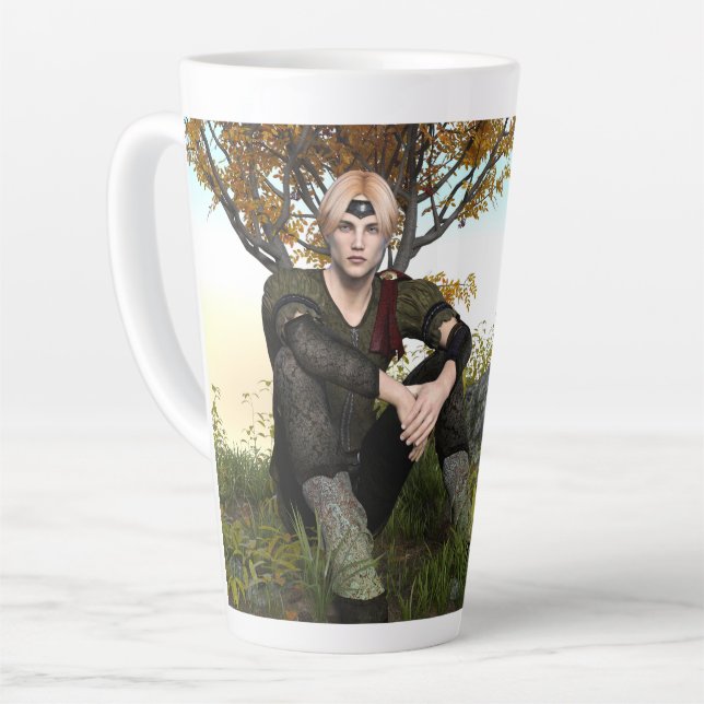 Caneca De Café Latte Retrato de Fantasia do Príncipe da Floresta Mediev (Ângulo esquerdo)