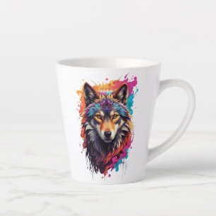 Caneca De Café Latte Retrato de Lobo Colorido Arte Abstrata de Animal-8