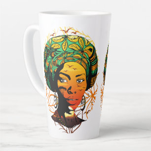 Caneca De Café Latte Retrato de Mulher Africana com Sunset