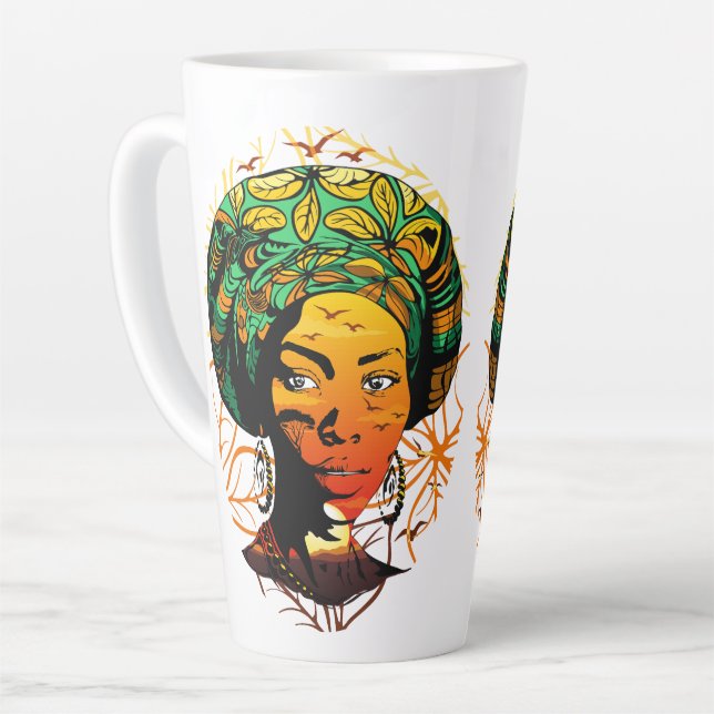 Caneca De Café Latte Retrato de Mulher Africana com Sunset (Ângulo esquerdo)