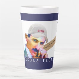 Caneca De Café Latte Retrato de Tesla Engraçado