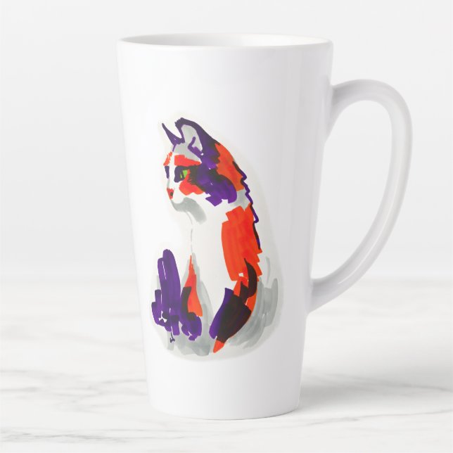 Caneca De Café Latte Retrato Gato - Arte Gráfica Negrito Laranja e Viol (Direita)