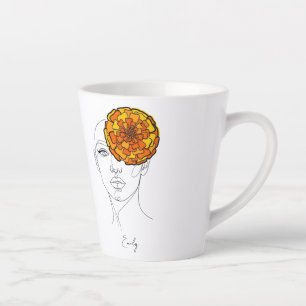 Caneca De Café Latte Retrato Personalizado da Flor de Nascimento de Out
