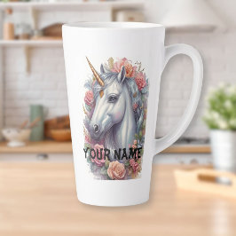 Caneca De Café Latte Retrato Unicórnio Branco Personalizado