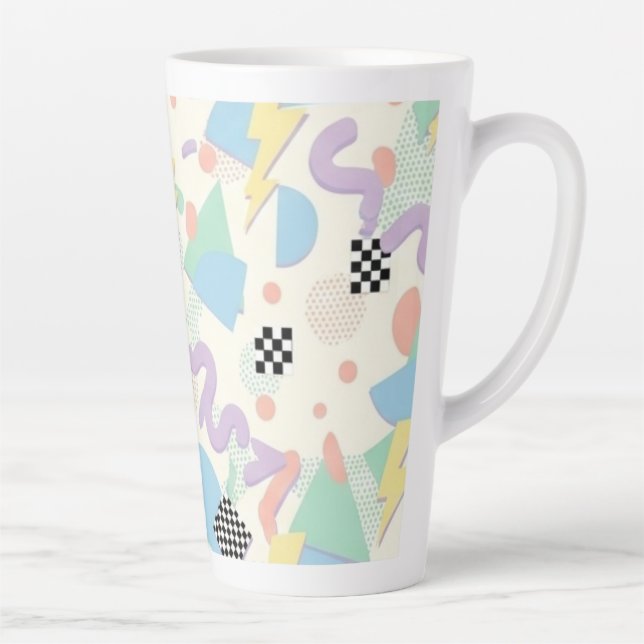 Caneca De Café Latte Retro 90s Memphis Aesthetic Pattern Latte Mug (Direita)