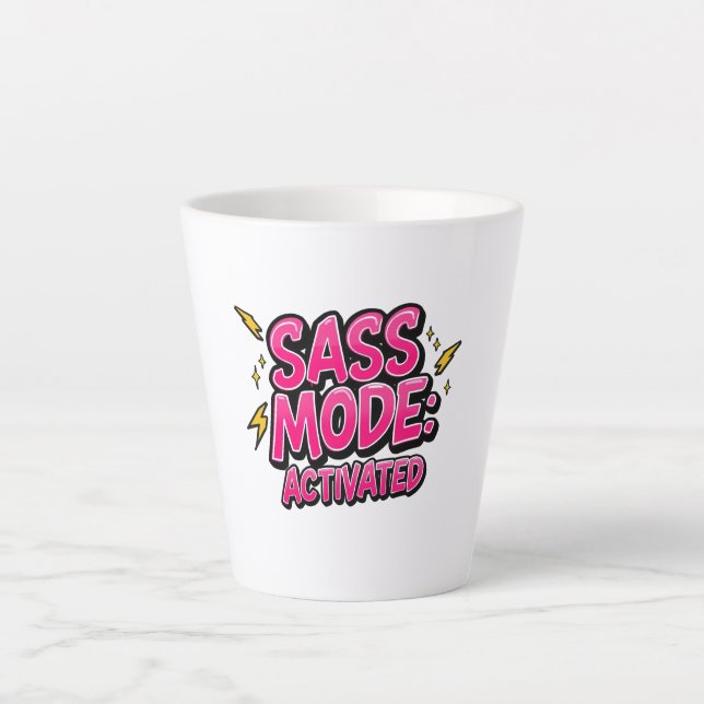 Caneca De Café Latte Retro 90s "Sass Mode Activated" (Frente)