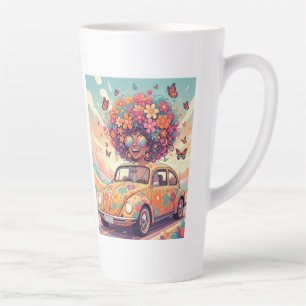 Caneca De Café Latte Retro Anos 70 Florido Poder da Flor