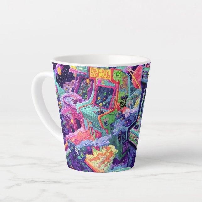 Caneca De Café Latte Retro Arcade Machines in Space (Ângulo esquerdo)