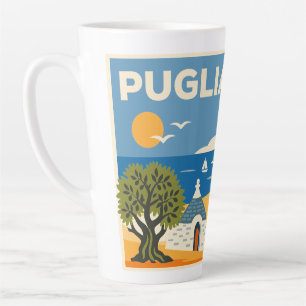 Caneca De Café Latte Retro Azul e Amarelo Puglia Costeira Trullo Viagem