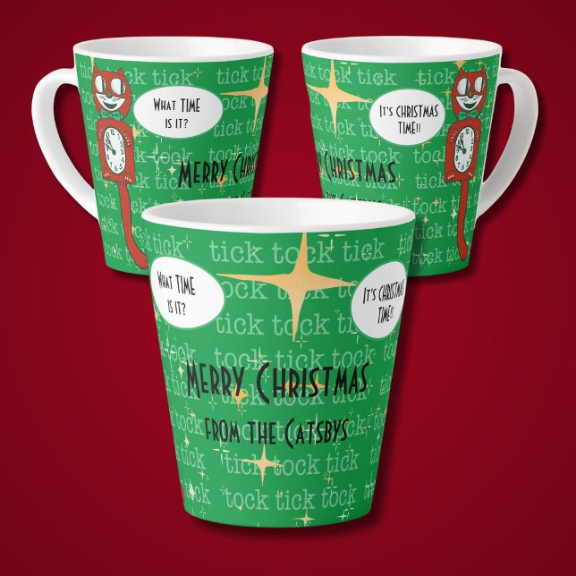 Caneca De Café Latte Retro Bonito 'É hora de Natal' Personalizado para  (Vintage Kit Cat clocks announce its Christmas time personalized Christmas Holiday mug )